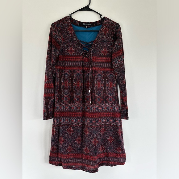 Blue and Red Pattern Dress - Picture 1 of 5